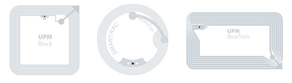 Exemples d’étiquettes RFID HF rectangulaire, circulaire et format logistique utilisées pour la traçabilité, l’identification et les applications RFID industrielles.